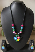 Load image into Gallery viewer, Handcrafted Terracotta Clay &amp; Fabric Beads Adjustable Length Necklace Set
