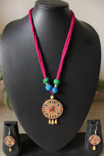 Load image into Gallery viewer, Handcrafted Earthy Brown Terracotta Clay &amp; Fabric Beads Adjustable Length Necklace Set
