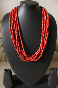 Fiery Red Wooden Beads Multi-Layer Necklace