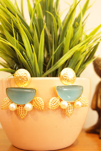 Sky Blue Natural Gemstones Embedded Gold Finish Earrings