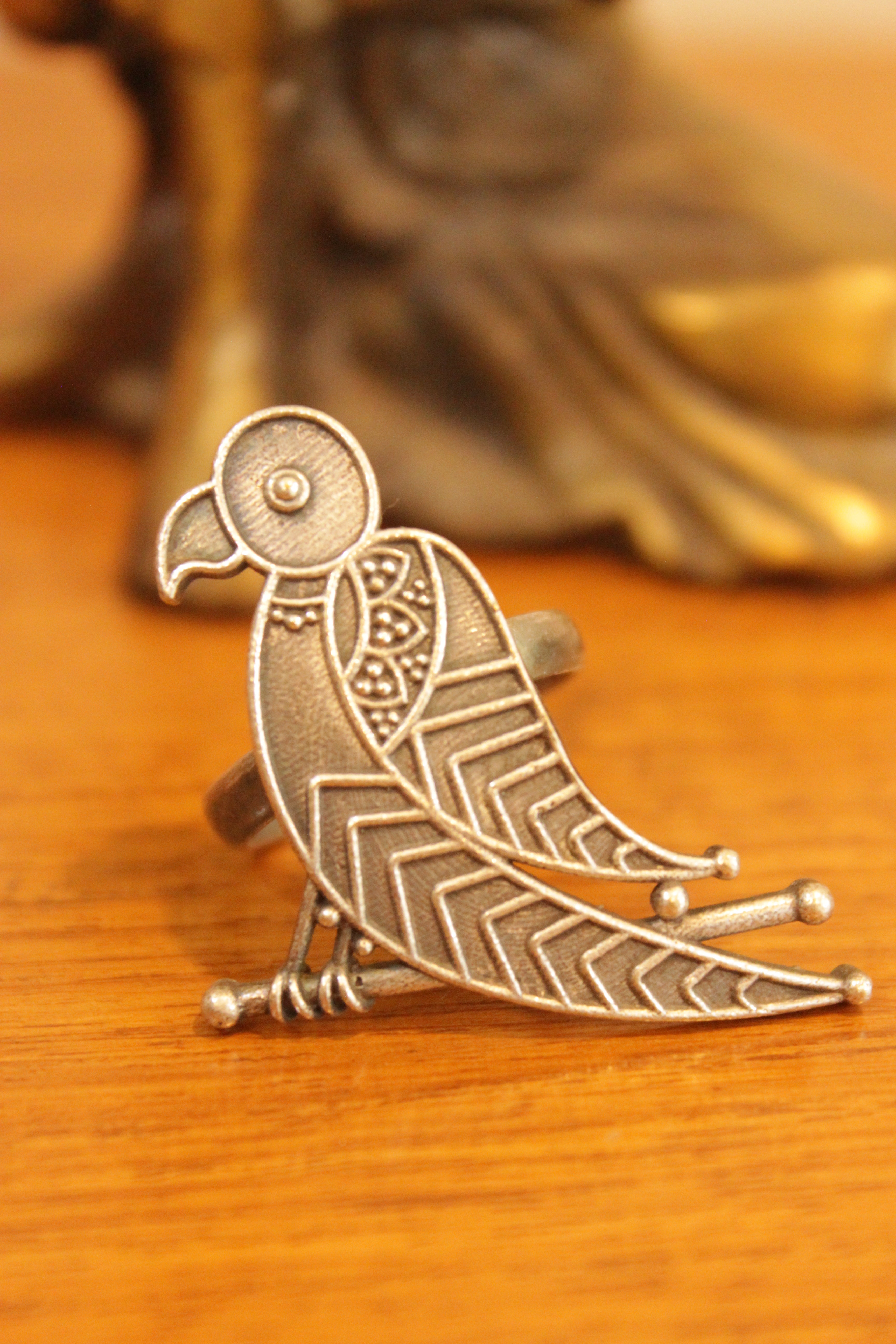 Bird on a Branch Oxidised Finish Statement Cocktail Ring