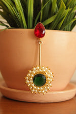 Load image into Gallery viewer, Red &amp; Green Glass Stones Gold Plated White Beads Embellished Earrings

