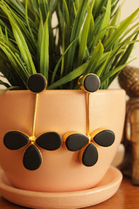 Black Natural Gemstones Embedded Gold Plated Earrings