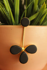 Black Natural Gemstones Embedded Gold Plated Earrings