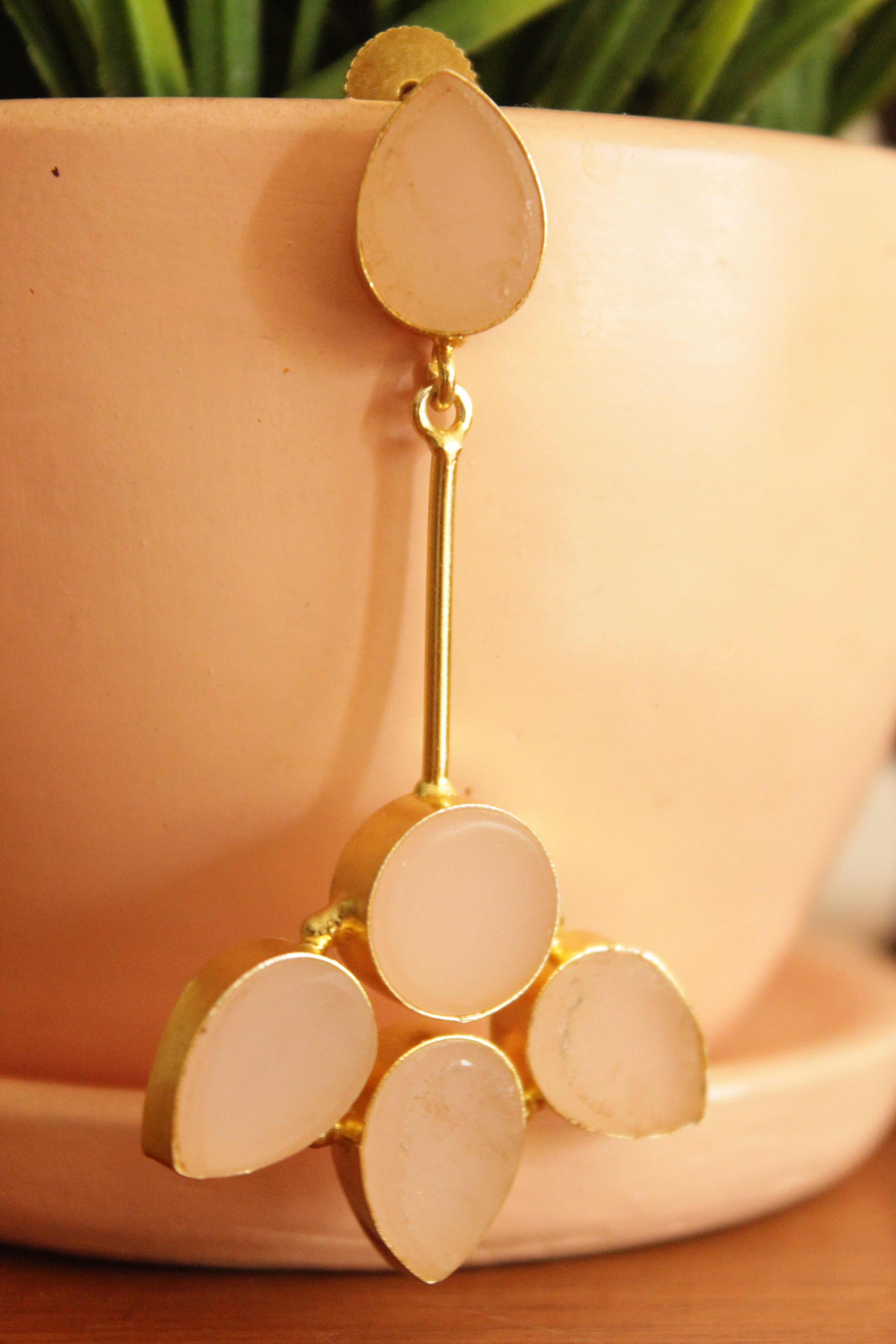 Peach Natural Gemstones Embedded Gold Plated Earrings