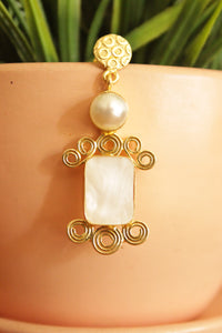 Ivory Natural Gemstones Embedded Gold Plated Earrings Embellished with White Beads