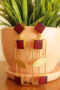 Ruby Natural Gemstones Embedded Gold Plated Earrings
