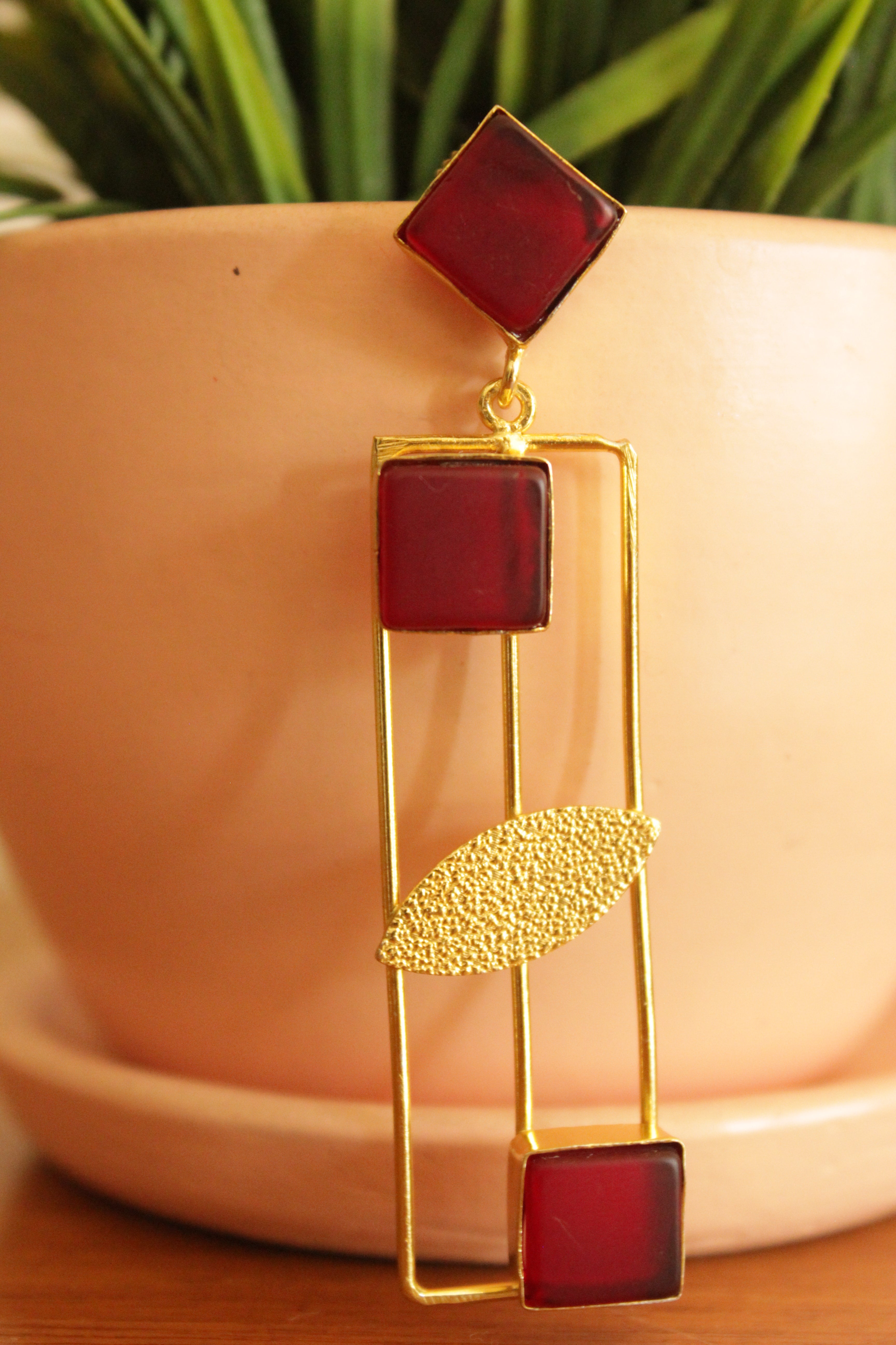 Ruby Natural Gemstones Embedded Gold Plated Earrings