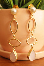 Load image into Gallery viewer, Ivory Natural Gemstones Embedded Gold Plated Earrings
