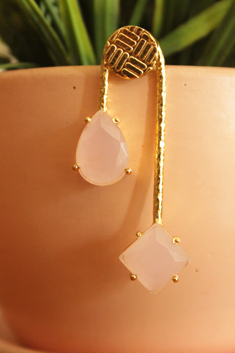 Peach Natural Gemstones Embedded Gold Plated Earrings