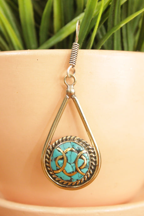 Green Turquoise Silver Plated Tibetan Earrings