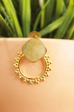Load image into Gallery viewer, Mother of Pearl Embedded Half Moon Shape Gold Plated Hoop Earrings
