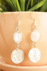 Natural Moonstone Gemstone Embedded Silver Plated Dangler Earrings