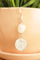 Natural Moonstone Gemstone Embedded Silver Plated Dangler Earrings