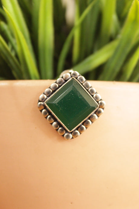 Green Quartz Gemstone Embedded Silver Plated Stud Earrings