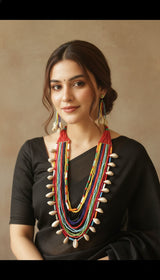 Multi-Color Beads and Cowrie Shells Hand Braided Boho Necklace Set