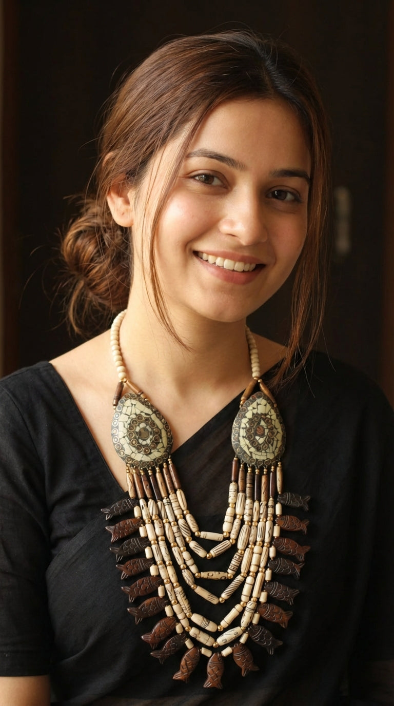 White and Brown Beads Handcrafted Statement African Tribal Necklace