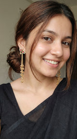 Ghungroos Embellished Golden Chain kashmiri Long Dangler Earrings