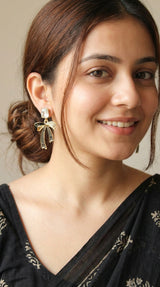 Bow Shaped Gold Toned Glass Stone Embedded Stud Earrings
