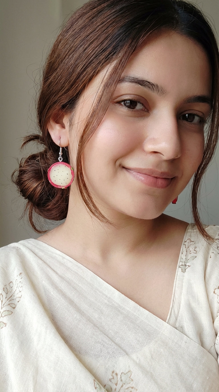 Off-White and Fuchsia Dragon Fruit Earrings