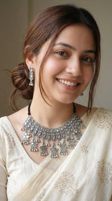 Oxidised Finish Adjustable Length Choker Necklace Set