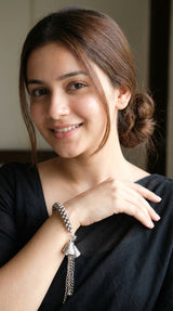 Silver Finish Bracelet with Hanging Metal Chain Strings