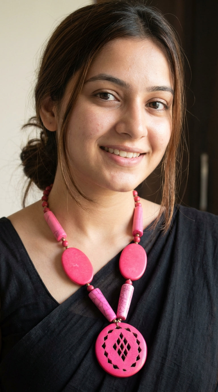 Pink Stone Beads Necklace