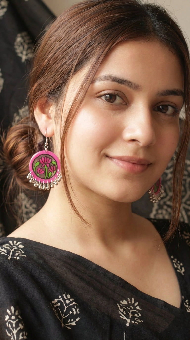 Handpainted Flowers Resin Earrings