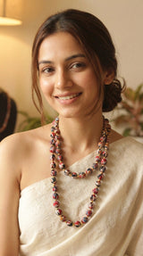 Kalamkari Fabric Beads Handmade Long Necklace