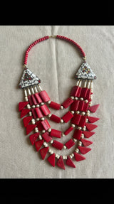 Red Bone Beads Handcrafted Multi-Layer African Tribal Necklace