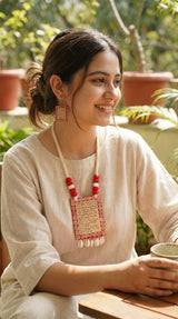 Inscripted Shell Fabric Necklace Set