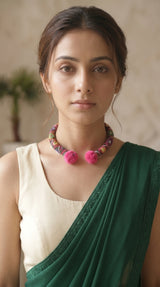 Intricately Hand Embroidered Multi-Color Mirror and Fabric Choker necklace