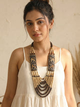Ivory and Brown Bone Beads Statement Necklace with Elephant Motifs