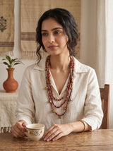 Kalamkari Fabric Cord 3 Layer Handmade Ghungroo Necklace Set