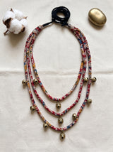 Kalamkari Fabric Cord 3 Layer Handmade Ghungroo Necklace Set