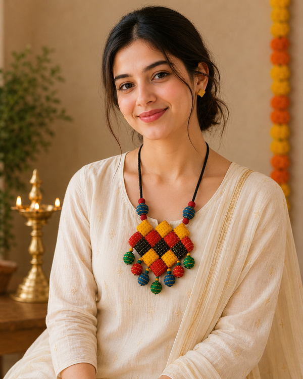 Kantha Embroidered Multi-Color Handmade Adjustable Length Necklace