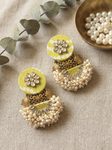Kundan Flower Olive Green Fabric Jhumka Earrings with Ring