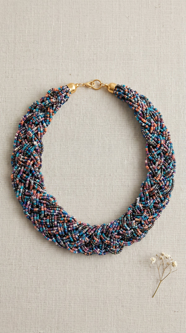 Multicolour Braided Seed Bead Chunky Choker Necklace