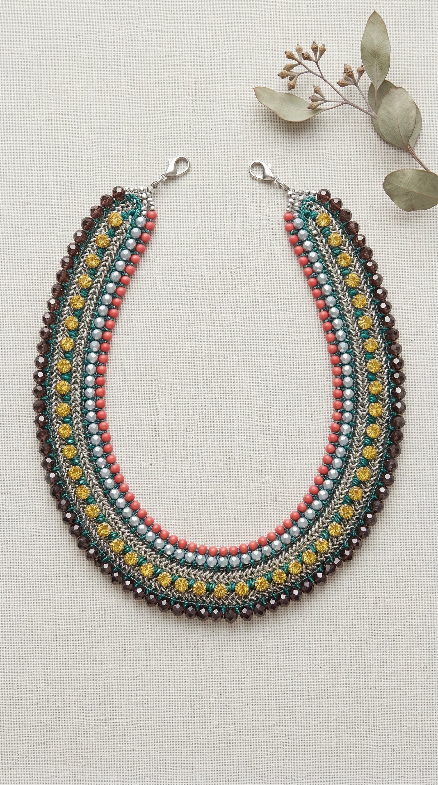 Multi-Color Beads and Metal Accents  Statement Choker Necklace