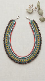 Multi-Color Beads and Metal Accents  Statement Choker Necklace
