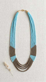 Blue and Bronze Elegant Beaded Necklace