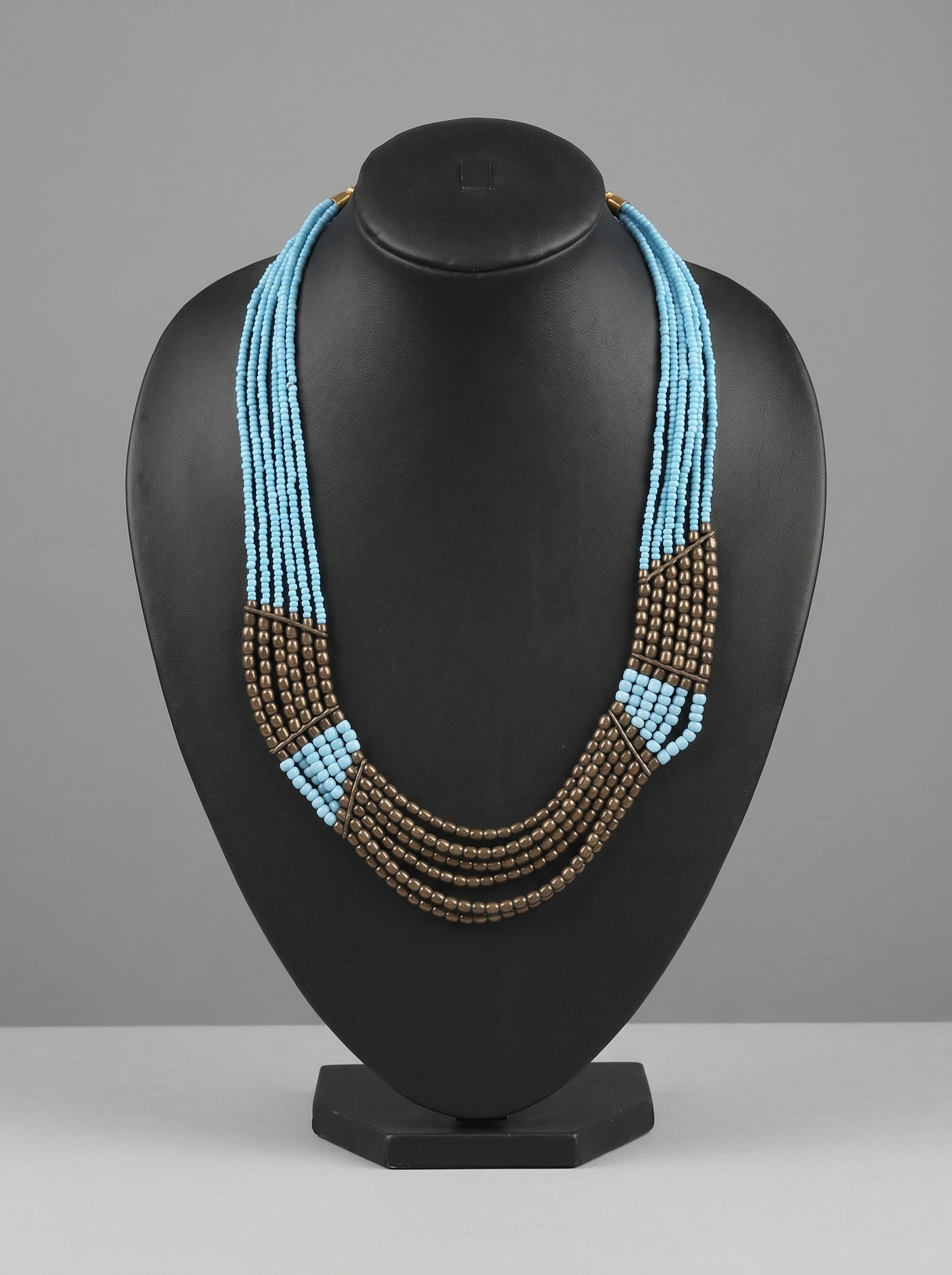 Blue and Bronze Elegant Beaded Necklace