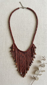 Dark Red Fringe Beaded Necklace
