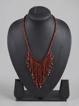 Dark Red Fringe Beaded Necklace