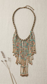 Coral and Teal Boho Handmade Necklace with Chain Closure