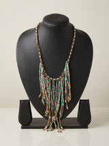 Coral and Teal Boho Handmade Necklace with Chain Closure