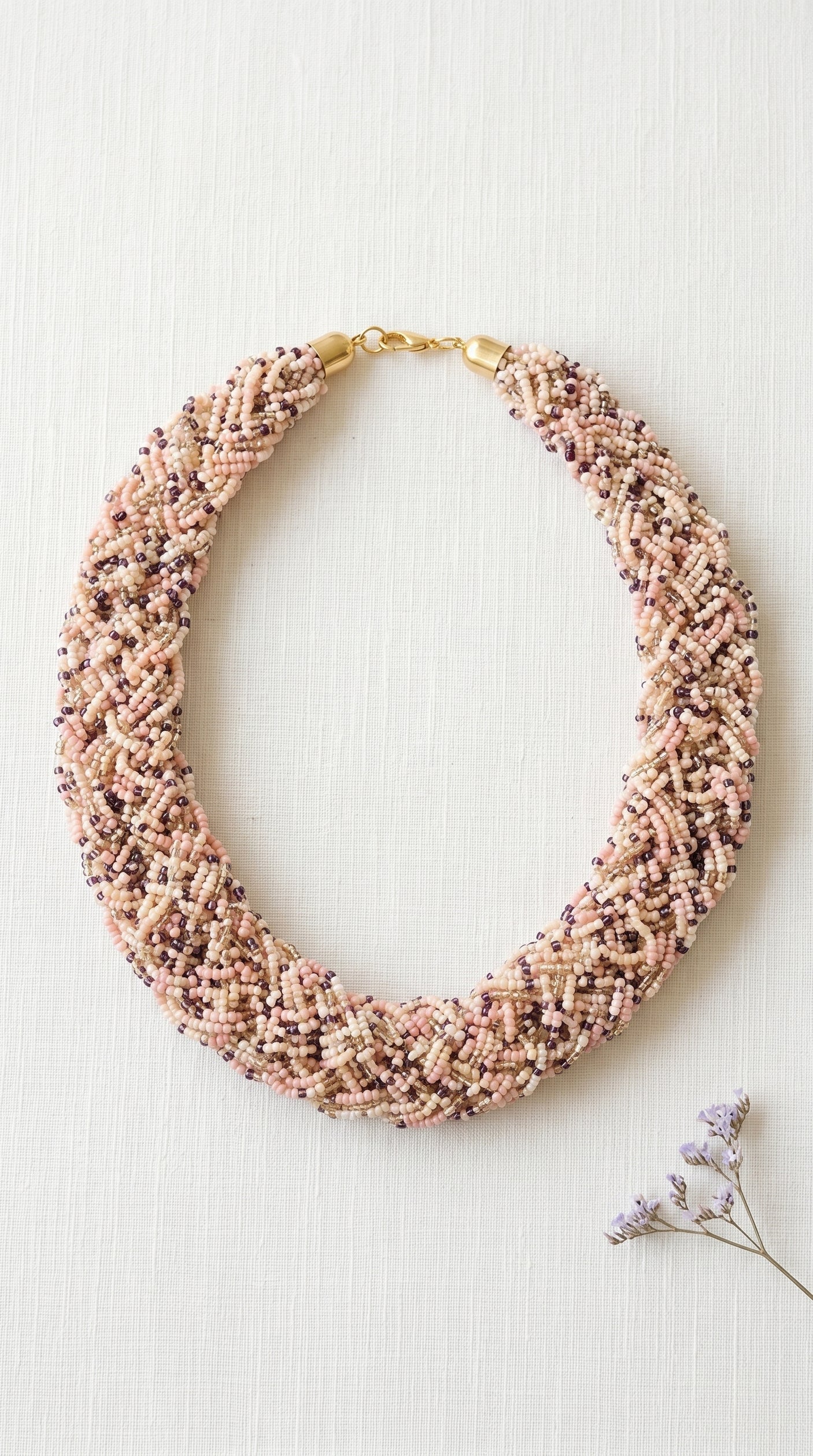 Peach and Gold Twisted Beads Handmade Necklace