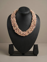 Peach and Gold Twisted Beads Handmade Necklace