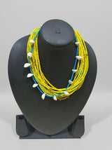 Yellow and Blue Multi Layer Handmade Beaded Necklace
