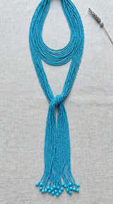 Aqua Blue Multi-Strand Seed Bead Knot Necklace